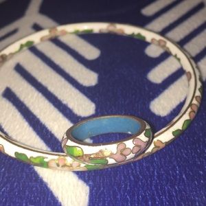 Vintage cloisonné bangle and ring set